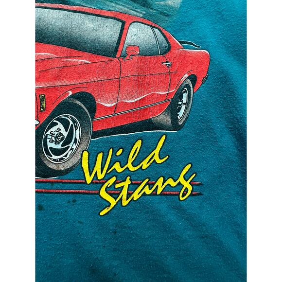 Vintage Wild Stang Ford Mustang Boss Fastback Single Stitch Teal Car USA T Shirt - Picture 4 of 14